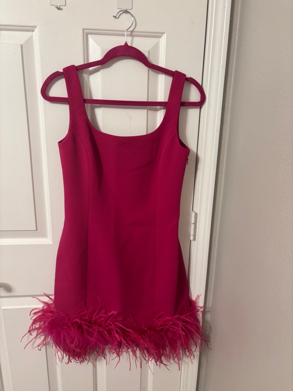 Michael Kors Fuchsia Feather-Hem Mini Dress